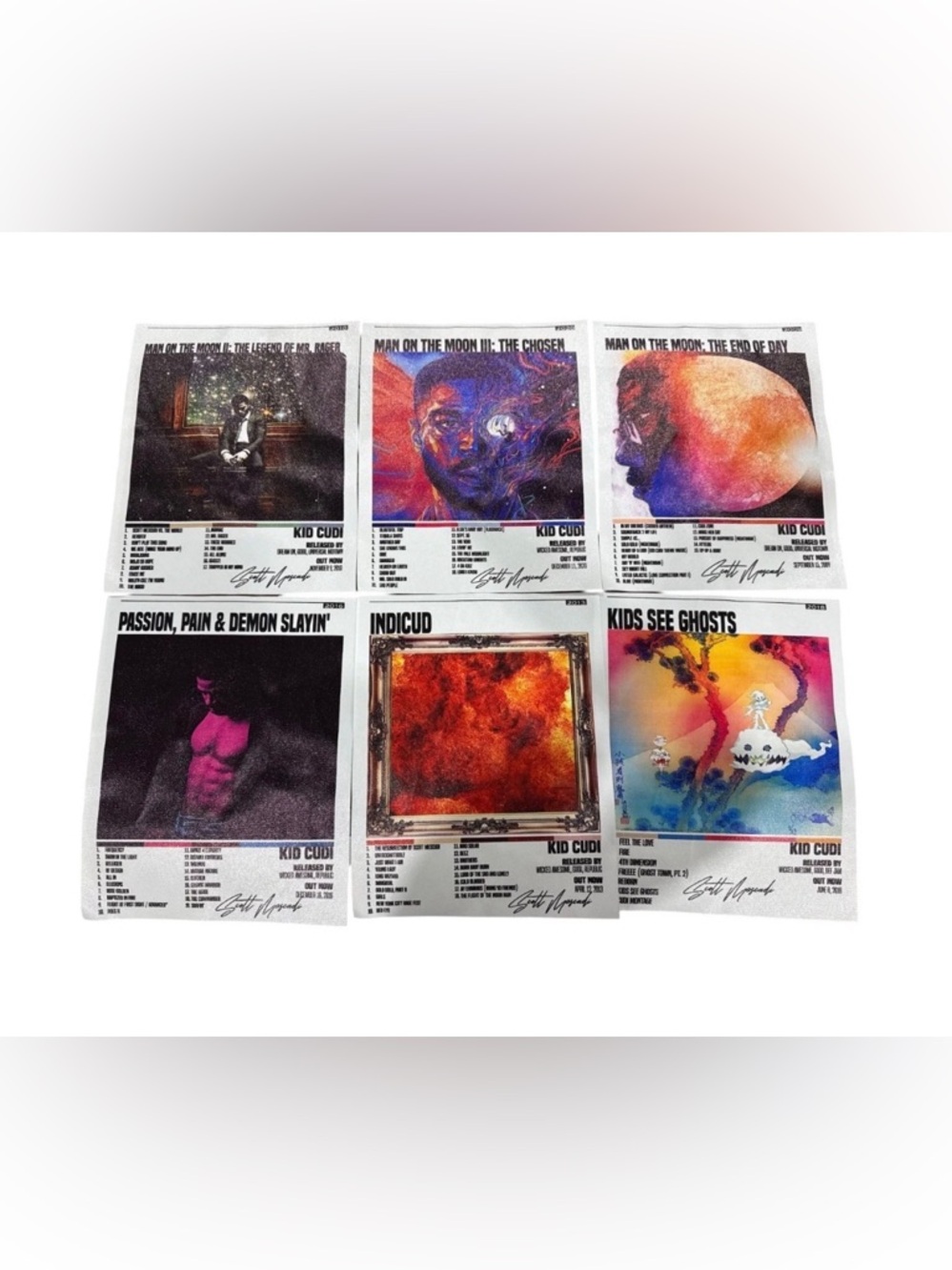 Kid Cudi Album Cover Wall Art Tapestry Set Of 6 Posters 8x10" Fabric Prints